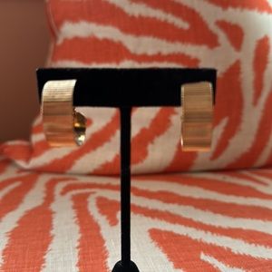 Clip on gold tone ridged hoop earrings
